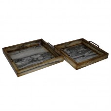 Cheungs 2 Piece Faux Marble Square Tray Set HEU4096